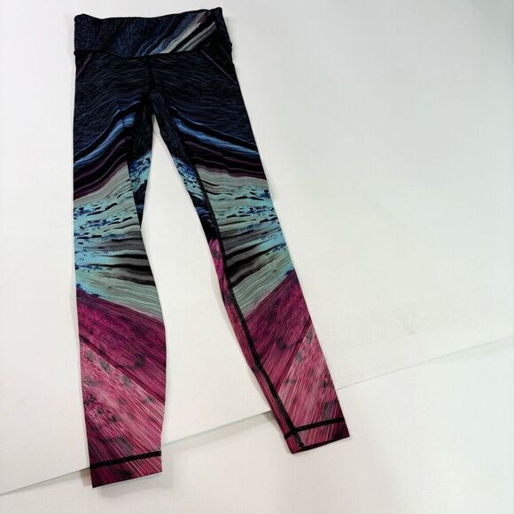 Lululemon Leggings Womens 4 Multi-Color Abstract Full-Length Mid-Rise Activewear - Picture 1 of 9